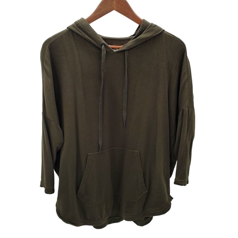 Lou & Grey Womens Green Pullover Hooded Sweatshirt Sz S Lightweight 3/4 Sleeve